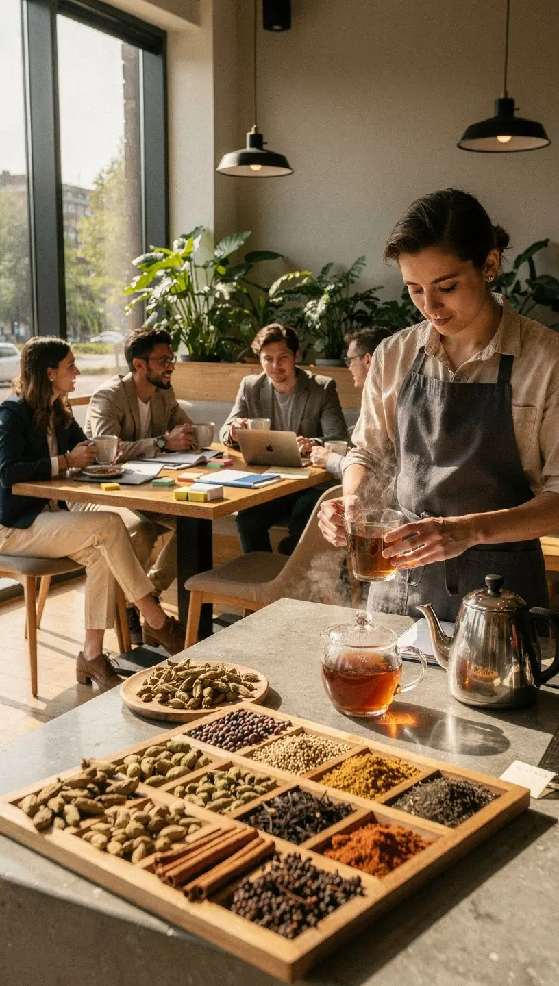 Kardamomos tea, amely mellett méz és citrom szeletek találhatóak.
